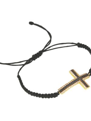 Ochranný náramok Zlatý kríž s čiernymi kamienkami